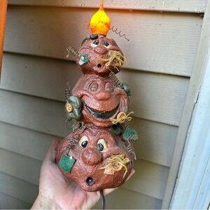 Primitive Halloween pumpkin stack electric light 10” Vickie Jeans Creations